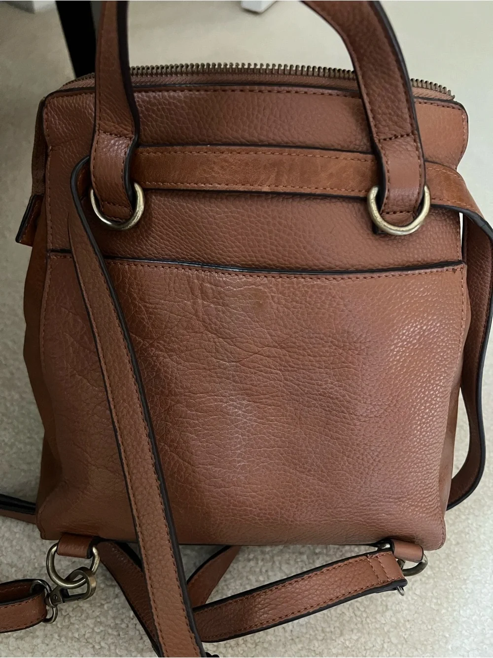 Vintage Perlina Brown Leather Backpack Purse 90s Convertible Shoulder Bag